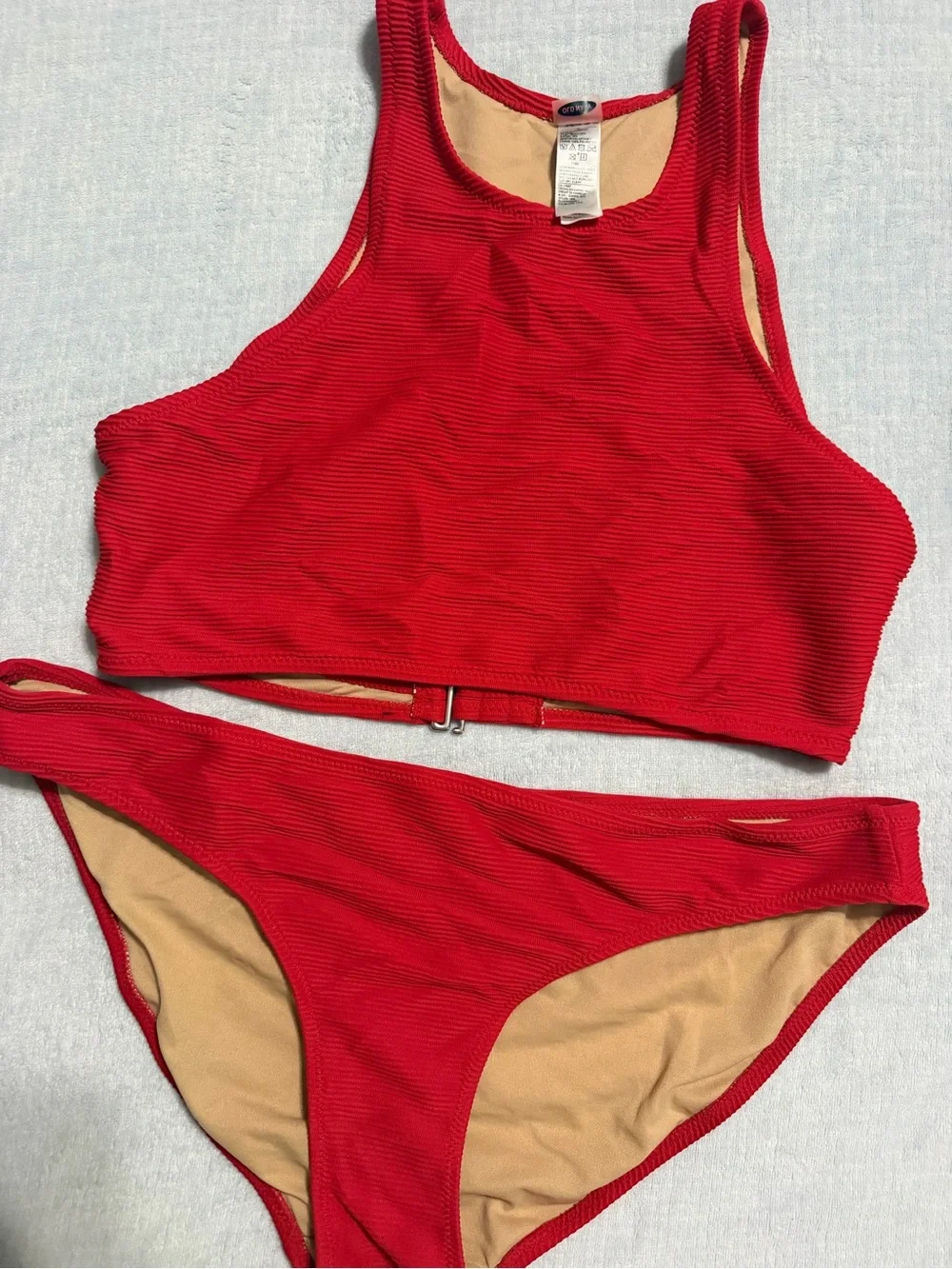 Old Navy Red Ribbed High-Neck Bikini Set